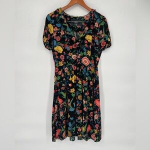 Anthropologie Mauve Black Floral Dress Size 8